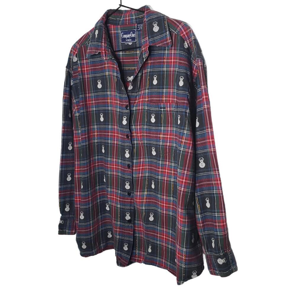 Vintage CompanyOne Women's Sz 2X Plaid Snowman Embroidered Button Down Top(1840) - Picture 2 of 6